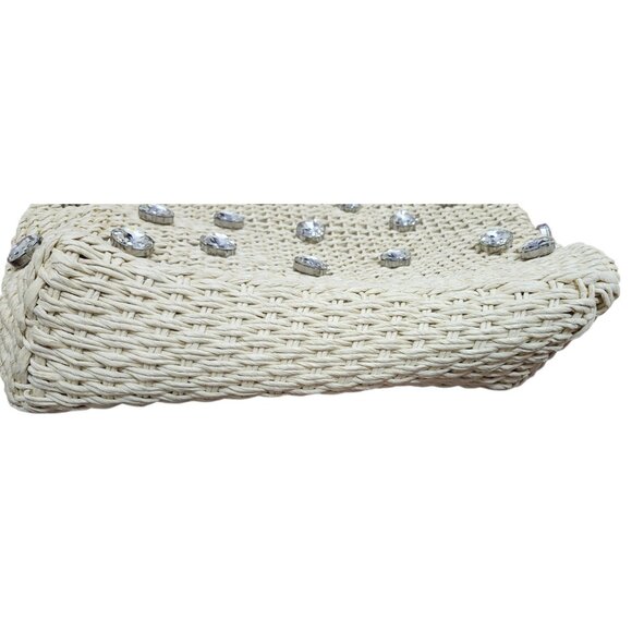 BTB Los Angeles Nancy Tote Straw Bag Crystal Embellished Woven Summer Handbag - Picture 7 of 10